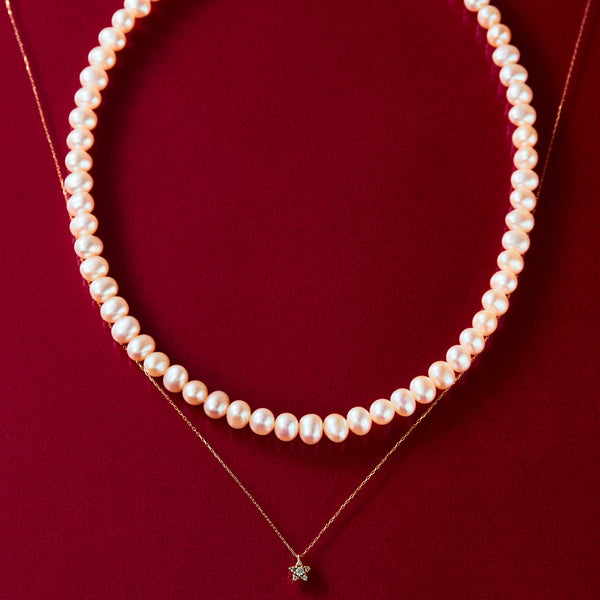 【humour set】 stella diamond necklace × glow pearl necklace